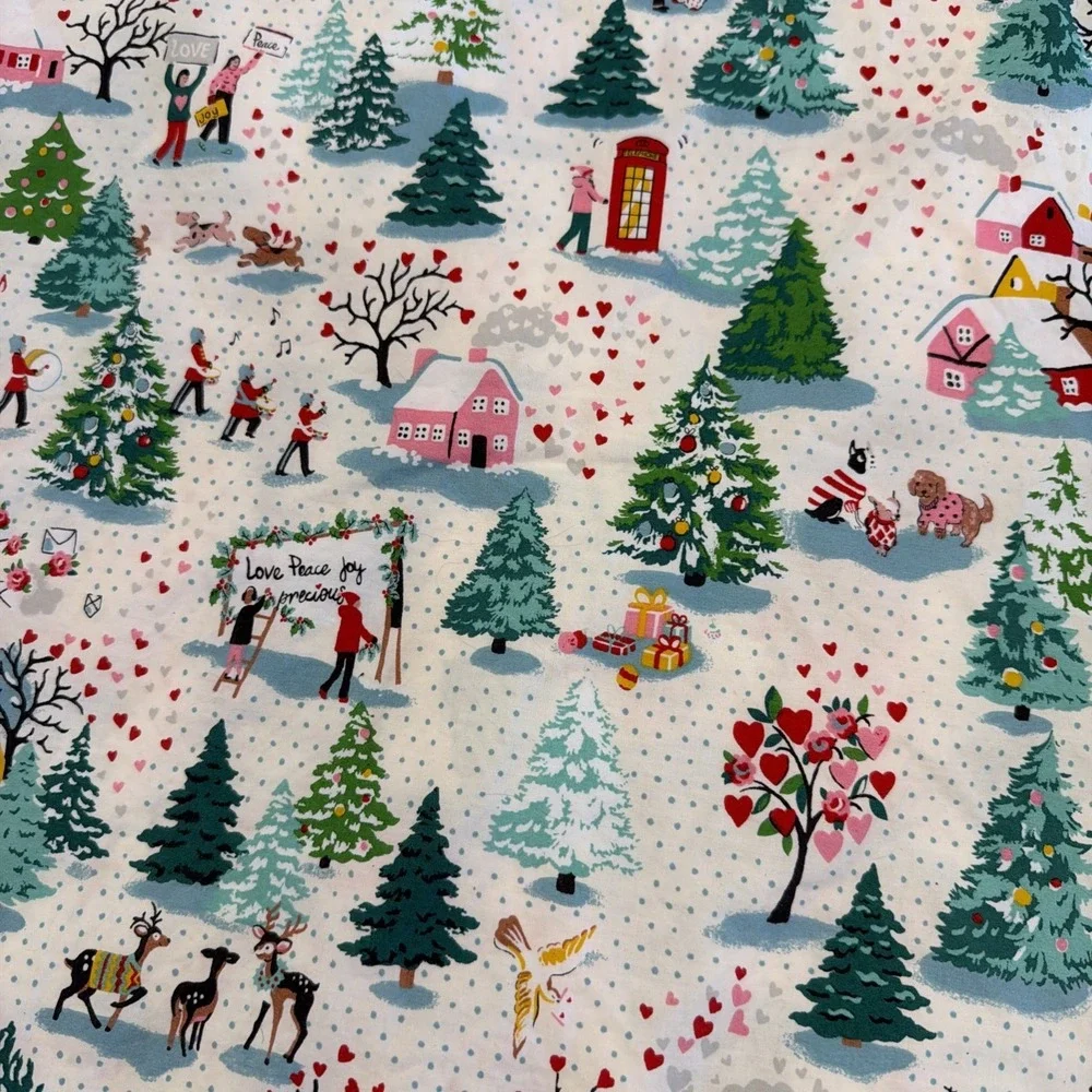 Cath Kidston Shine Bright Christmas Village Queen Flat Sheet 90